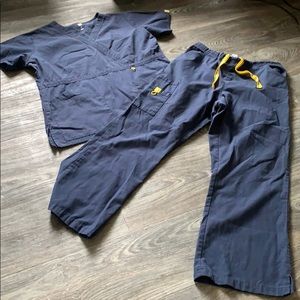 Navy blue scrub top and bottoms